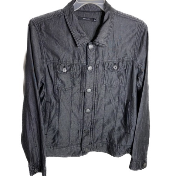 TAHARI Black Gray Steel Snap Front~Pockets~Applets~Cuffs Size XL - Picture 2 of 11